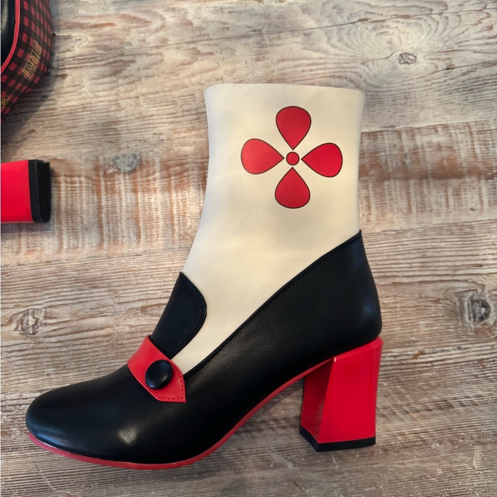 Modcloth Black and Red Ankle Boots with Chunky Heel
